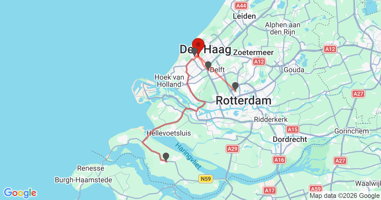 Kaart van het incident in 's-Gravenhage met de aanrijroutes van de gealarmeerde eenheden