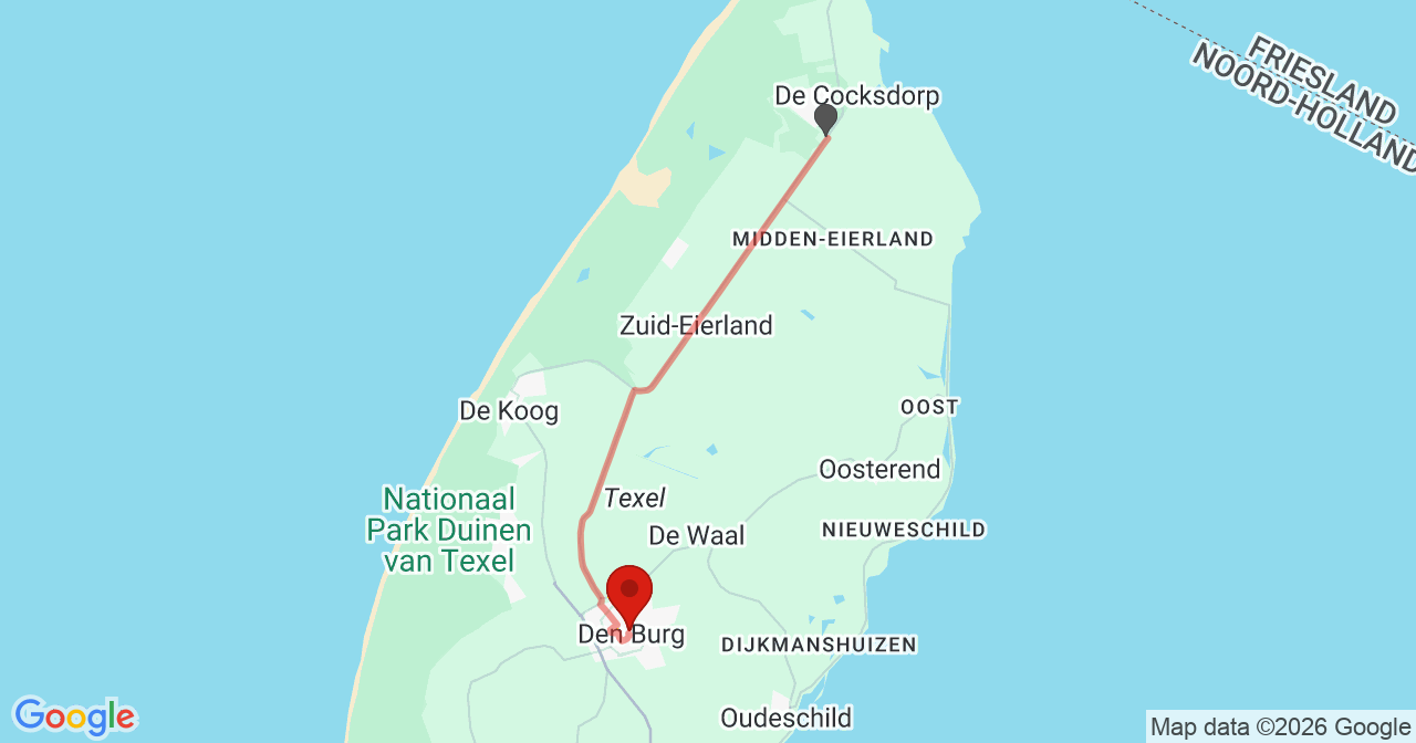 Kaart van het incident in Den Burg met de aanrijroutes van de gealarmeerde eenheden