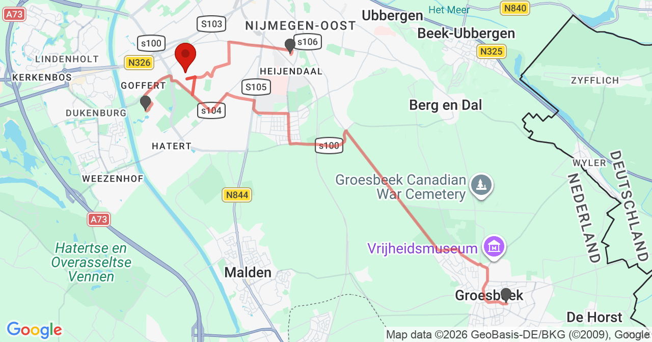 Kaart van het incident in Nijmegen met de aanrijroutes van de gealarmeerde eenheden