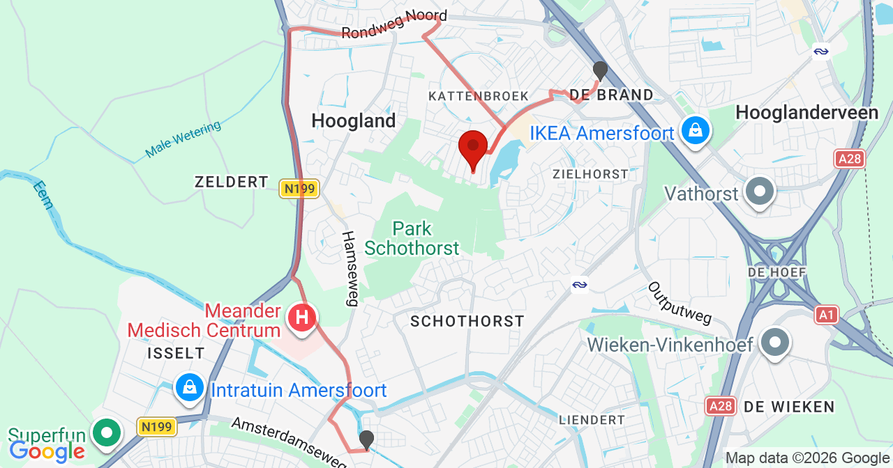 Kaart van het incident in Amersfoort met de aanrijroutes van de gealarmeerde eenheden