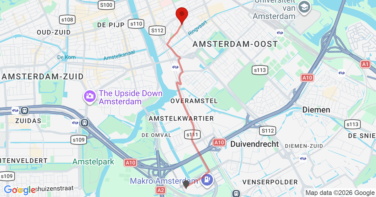 Kaart van het incident in Amsterdam met de aanrijroutes van de gealarmeerde eenheden