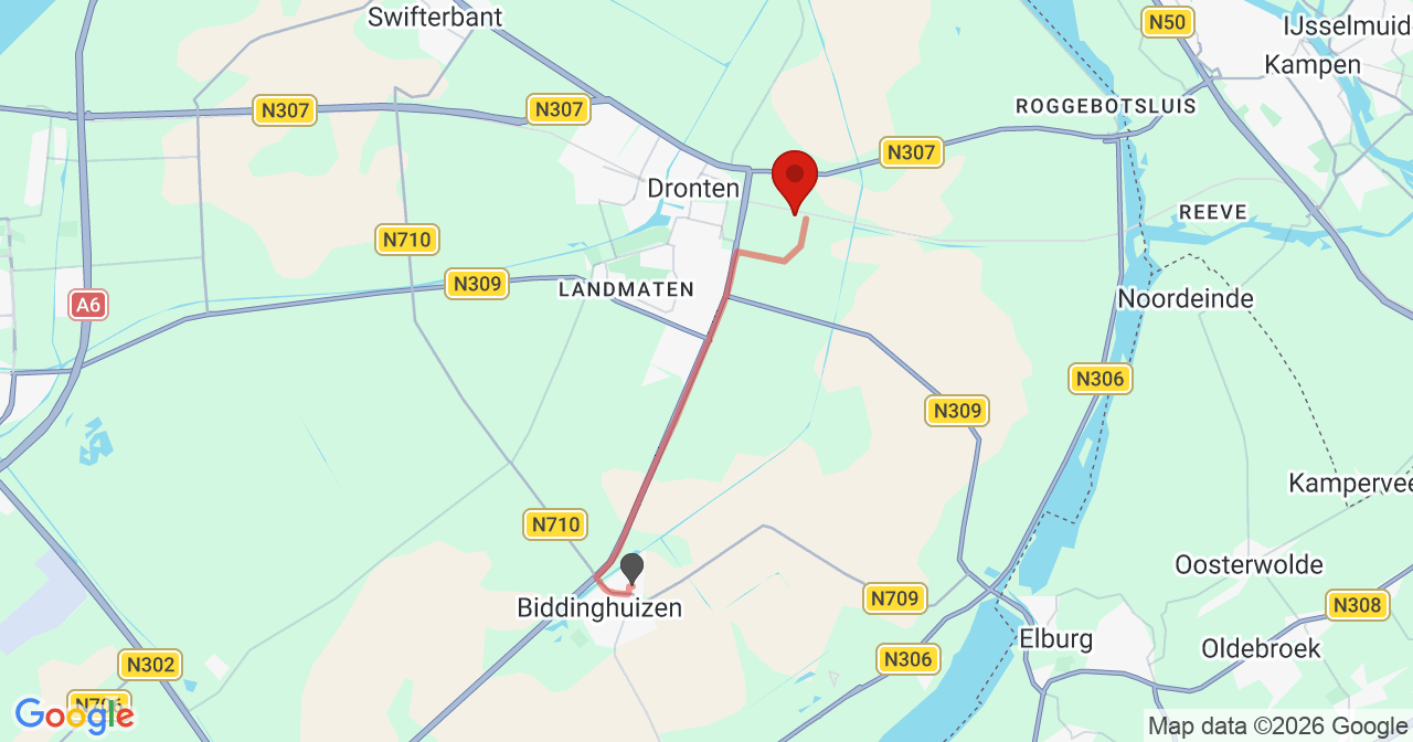 Kaart van het incident in Dronten met de aanrijroutes van de gealarmeerde eenheden