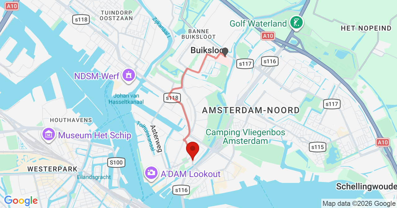 Kaart van het incident in Amsterdam met de aanrijroutes van de gealarmeerde eenheden