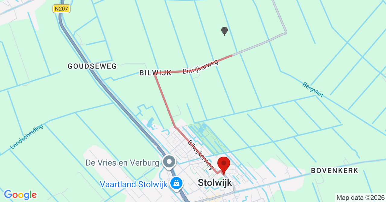 Kaart van het incident in Stolwijk met de aanrijroutes van de gealarmeerde eenheden