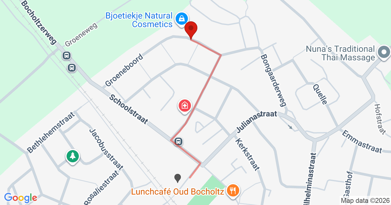 Kaart van het incident in Bocholtz met de aanrijroutes van de gealarmeerde eenheden