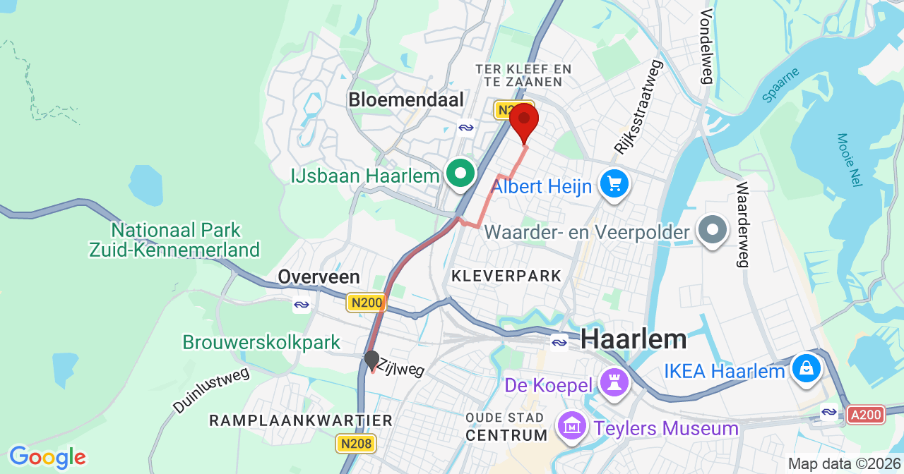 Kaart van het incident in Haarlem met de aanrijroutes van de gealarmeerde eenheden