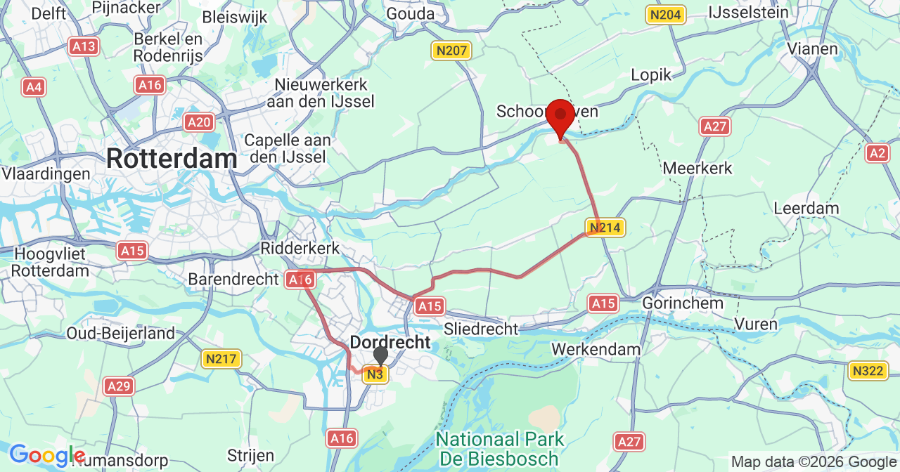 Kaart van het incident in Groot-Ammers met de aanrijroutes van de gealarmeerde eenheden