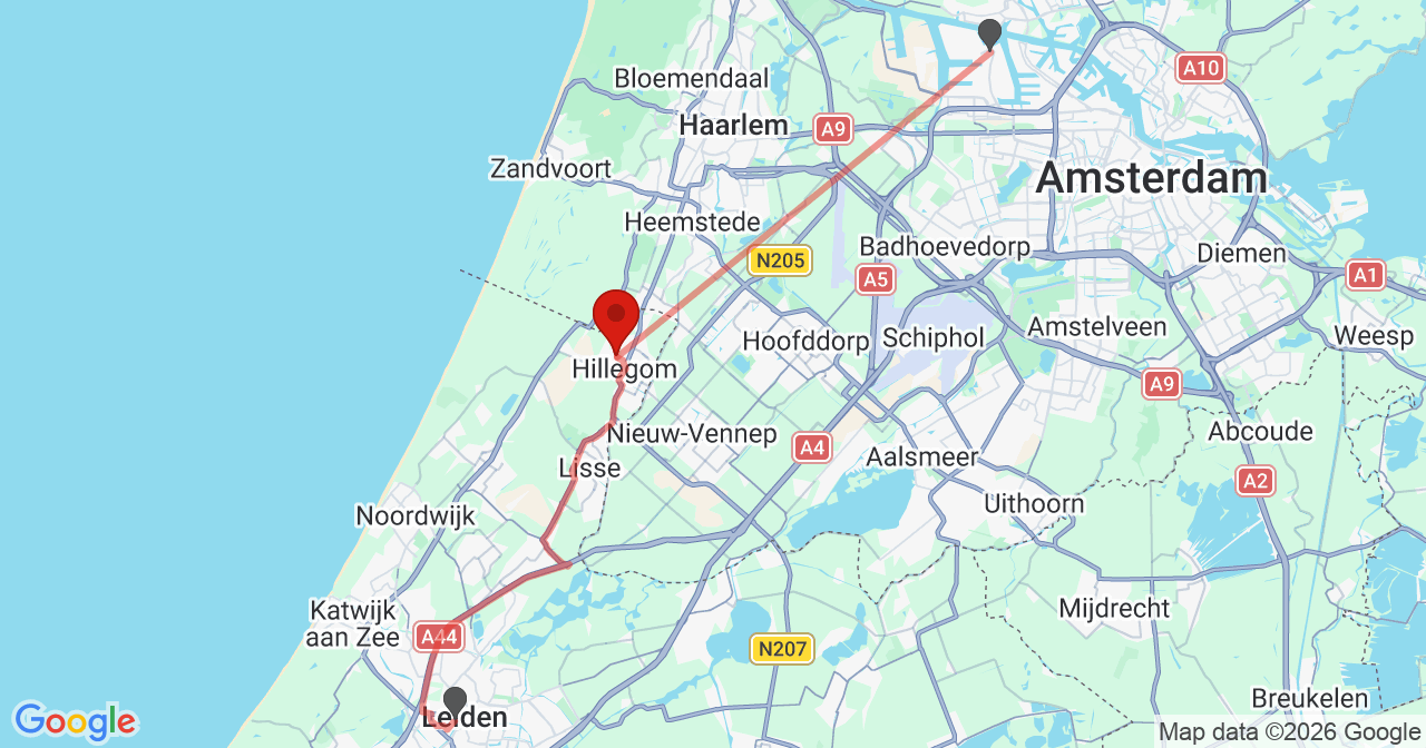 Kaart van het incident in Hillegom met de aanrijroutes van de gealarmeerde eenheden