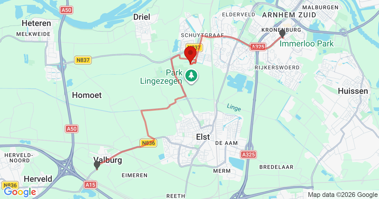 Kaart van het incident in Arnhem met de aanrijroutes van de gealarmeerde eenheden