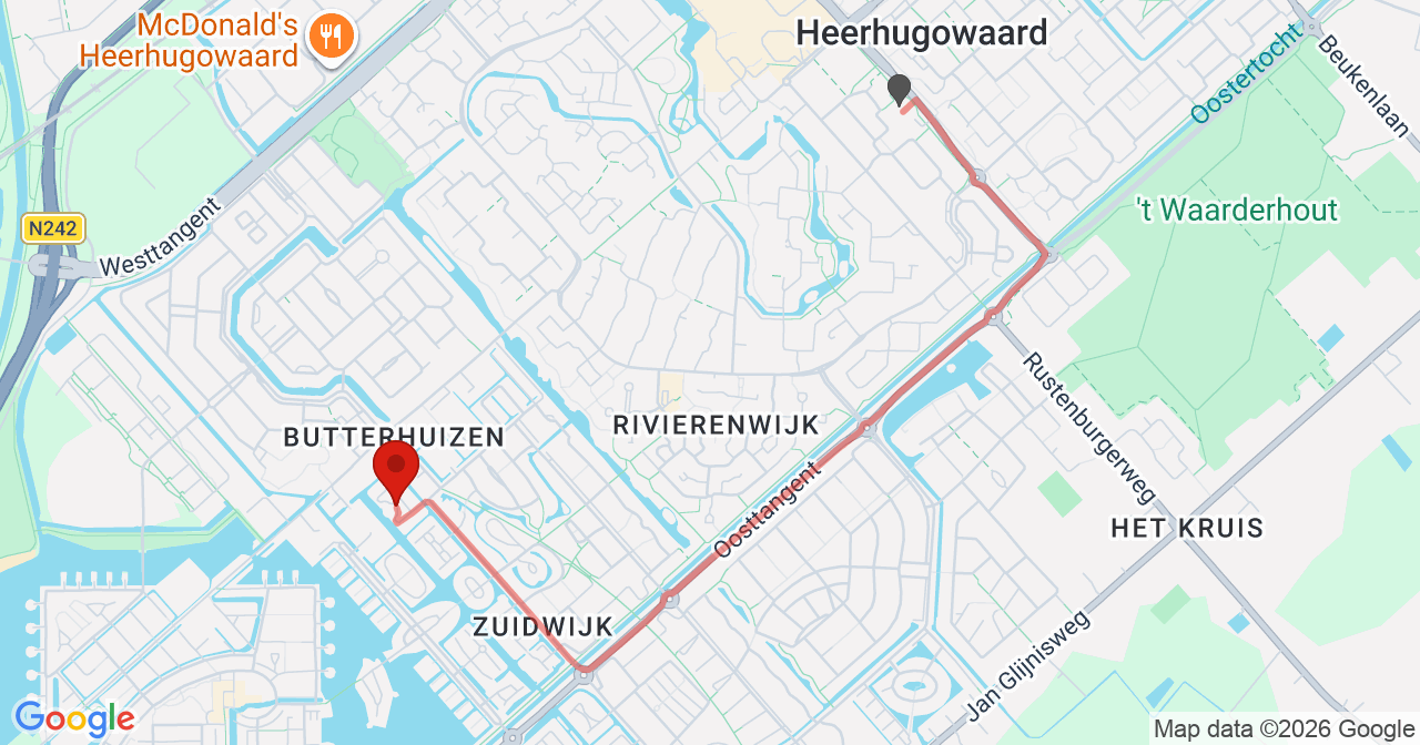 Kaart van het incident in Heerhugowaard met de aanrijroutes van de gealarmeerde eenheden