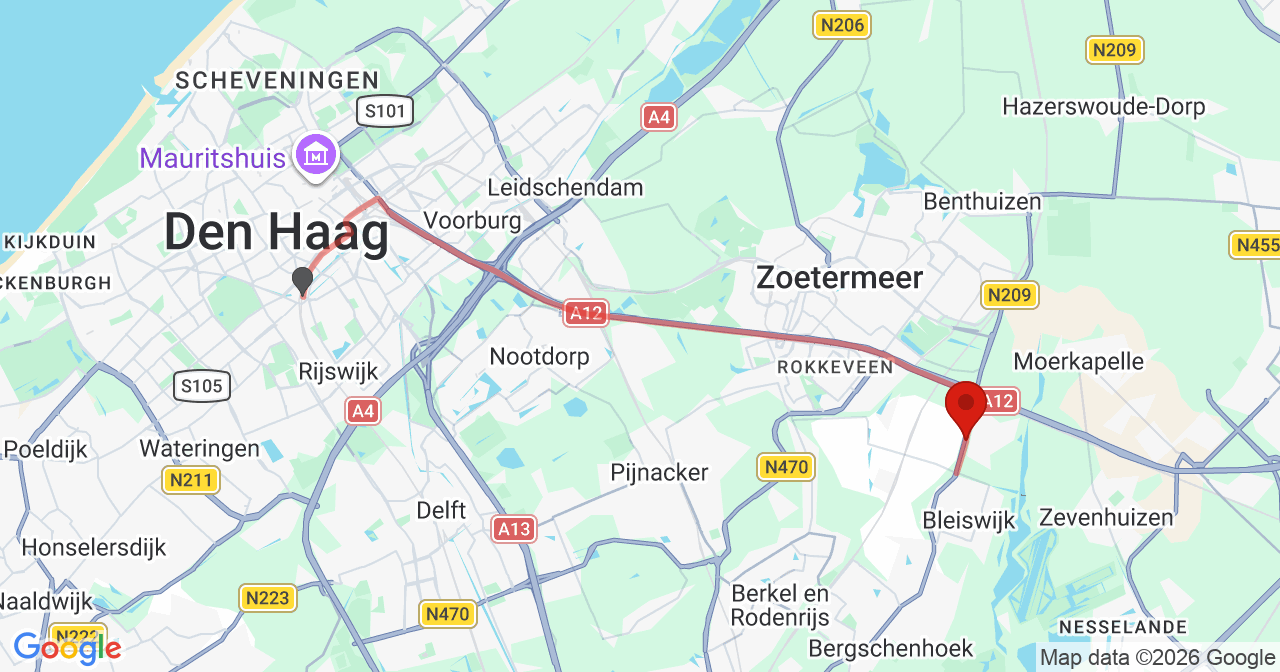 Kaart van het incident in Bleiswijk met de aanrijroutes van de gealarmeerde eenheden