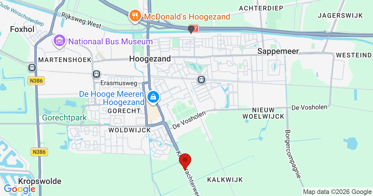 Kaart van het incident in Hoogezand met de aanrijroutes van de gealarmeerde eenheden