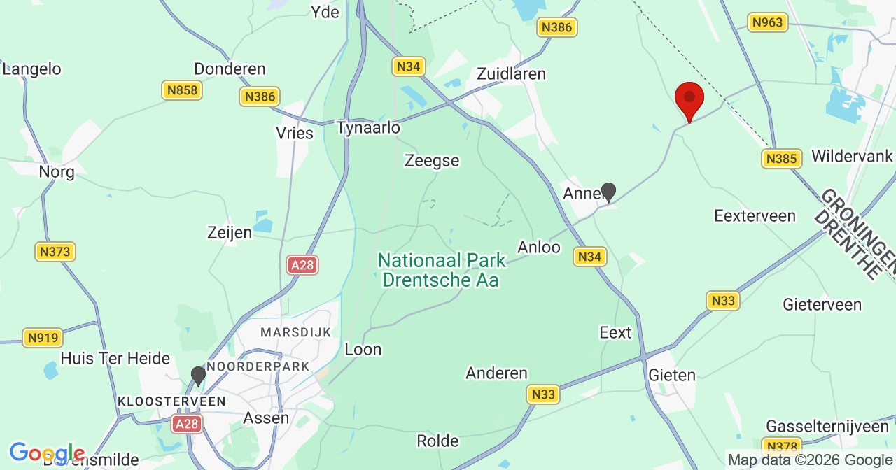 Kaart van het incident in Spijkerboor DR met de aanrijroutes van de gealarmeerde eenheden