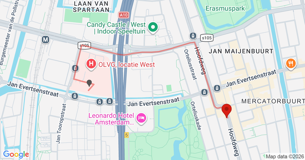 Kaart van het incident in Amsterdam met de aanrijroutes van de gealarmeerde eenheden
