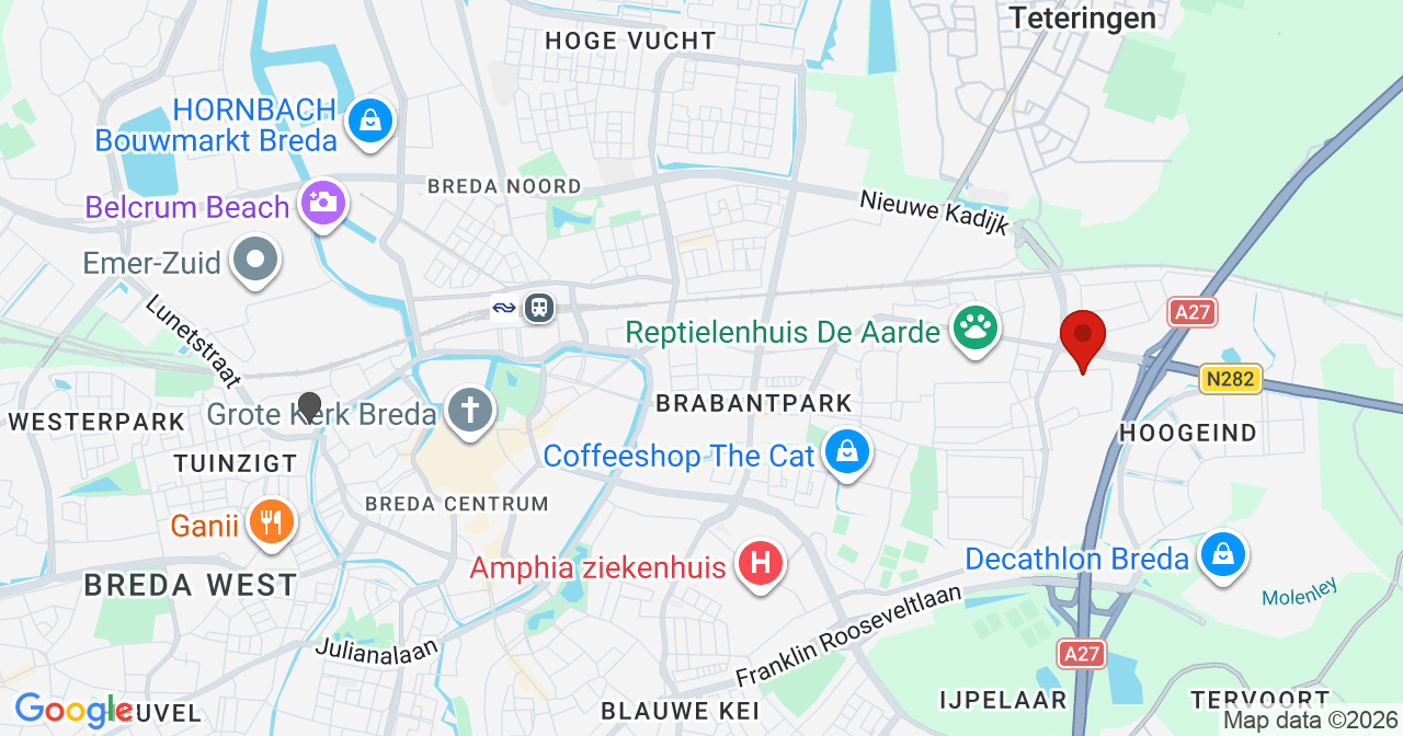 Kaart van het incident in Breda met de aanrijroutes van de gealarmeerde eenheden