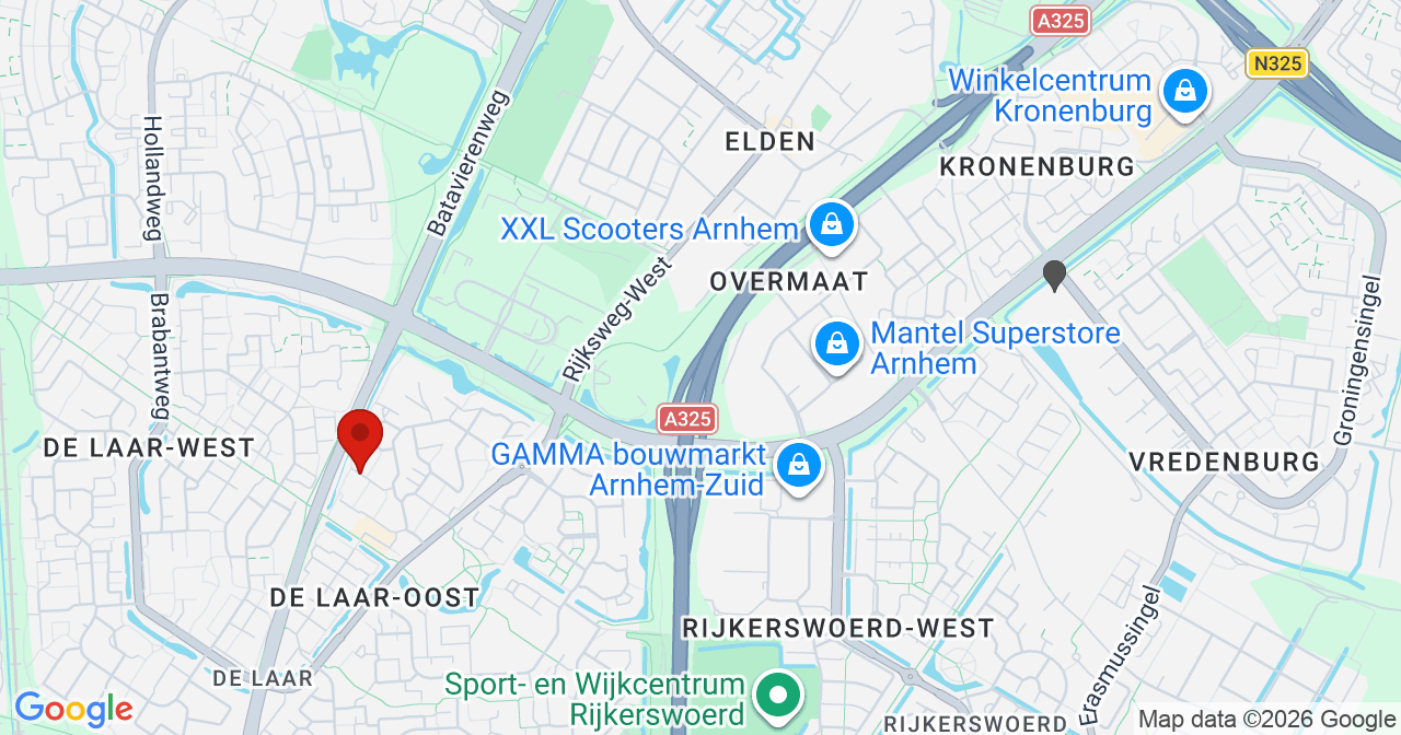 Kaart van het incident in Arnhem met de aanrijroutes van de gealarmeerde eenheden