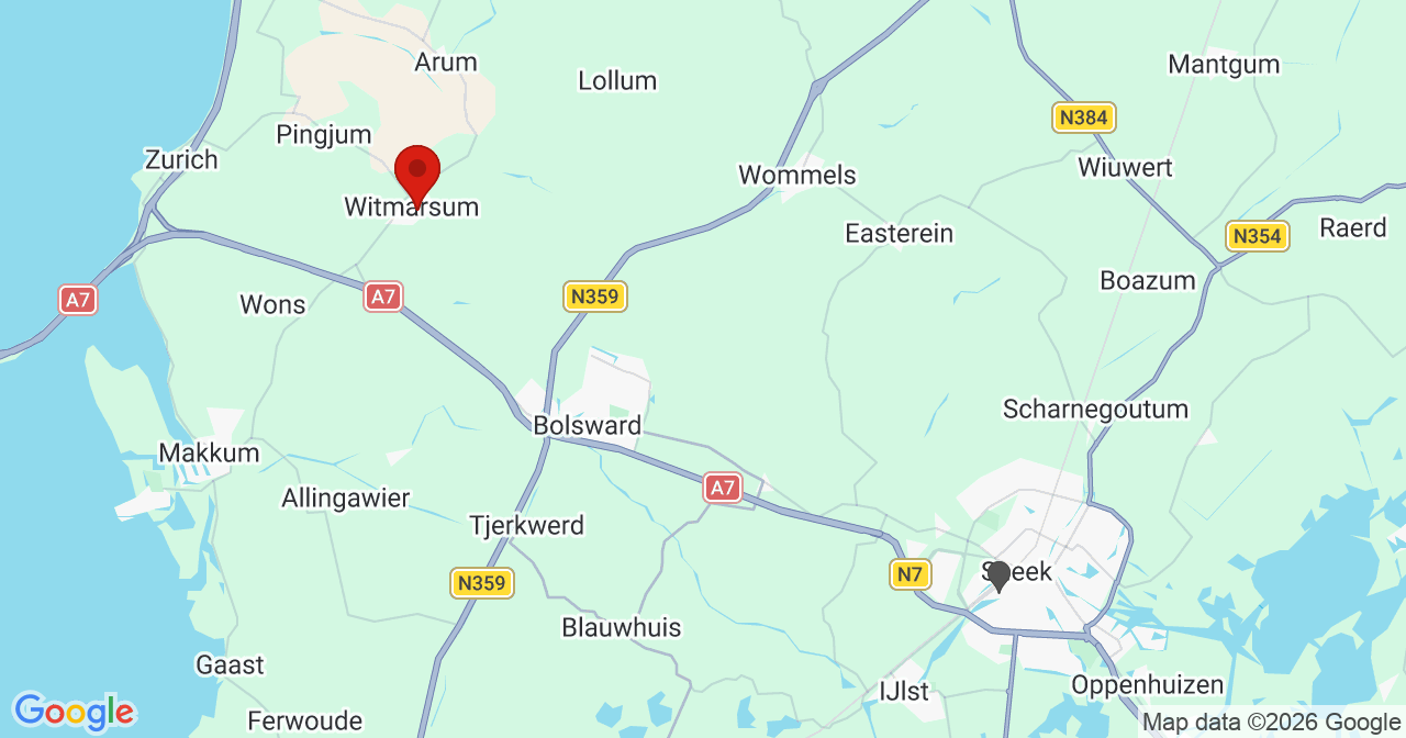 Kaart van het incident in Witmarsum met de aanrijroutes van de gealarmeerde eenheden