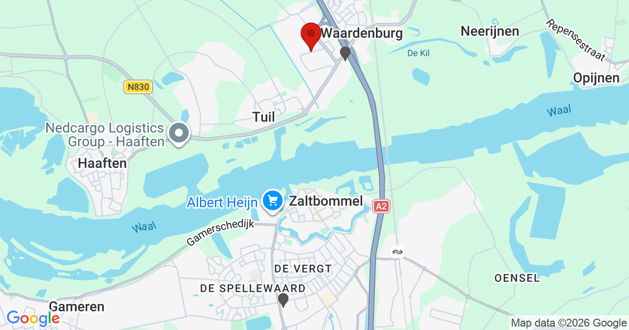 Kaart van het incident in Waardenburg met de aanrijroutes van de gealarmeerde eenheden