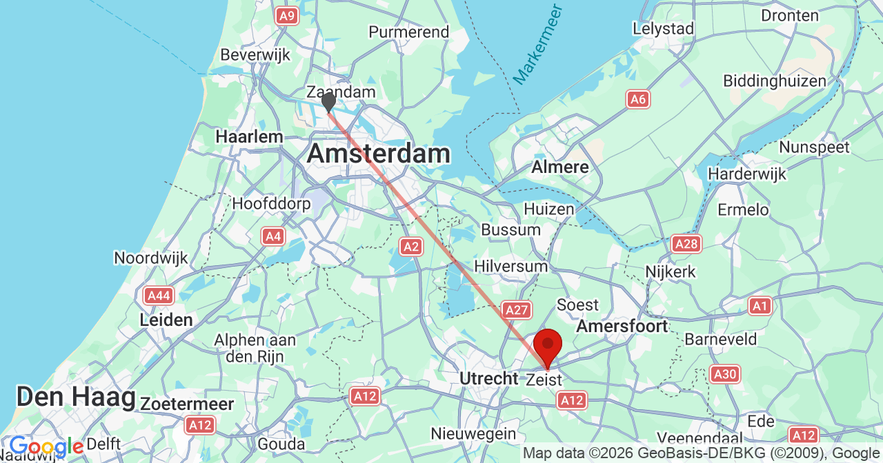 Kaart van het incident in Zeist met de aanrijroutes van de gealarmeerde eenheden