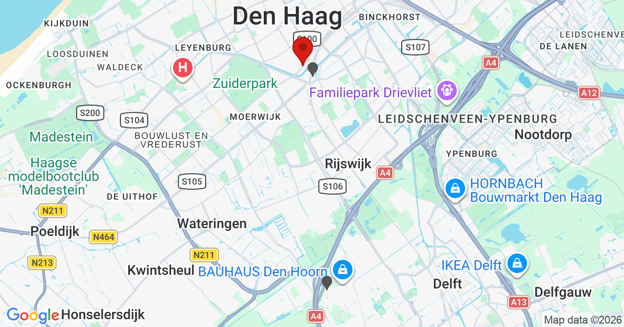 Kaart van het incident in 's-Gravenhage met de aanrijroutes van de gealarmeerde eenheden