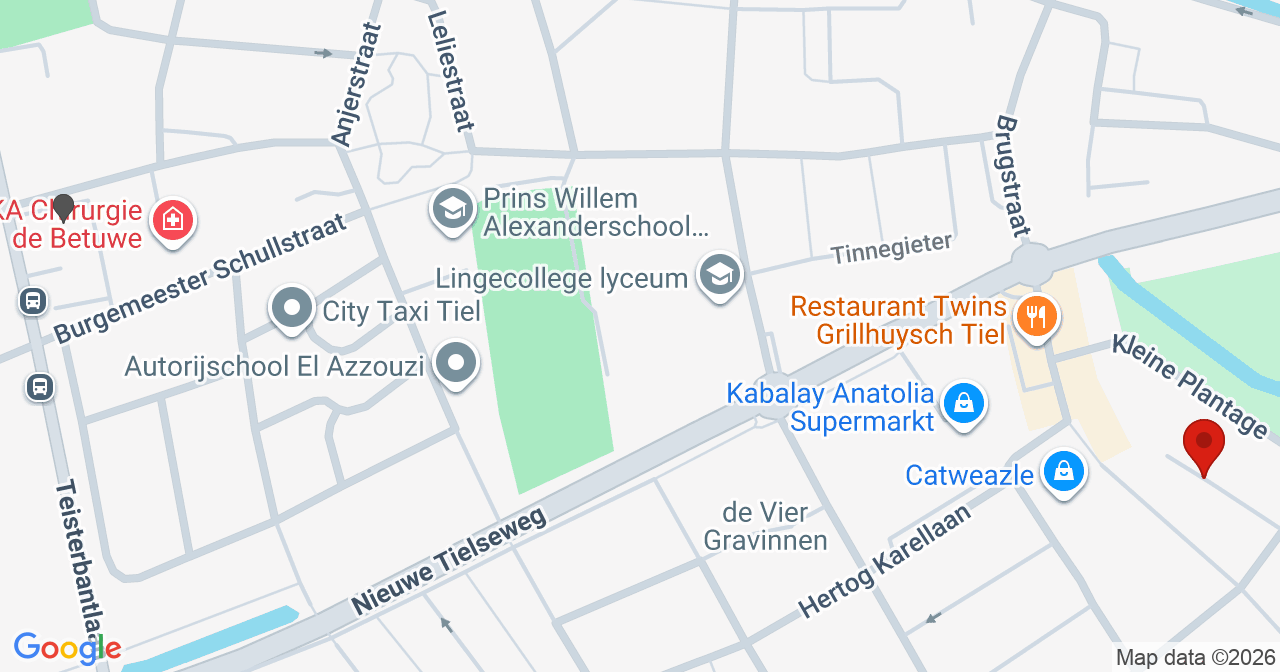 Kaart van het incident in Tiel met de aanrijroutes van de gealarmeerde eenheden