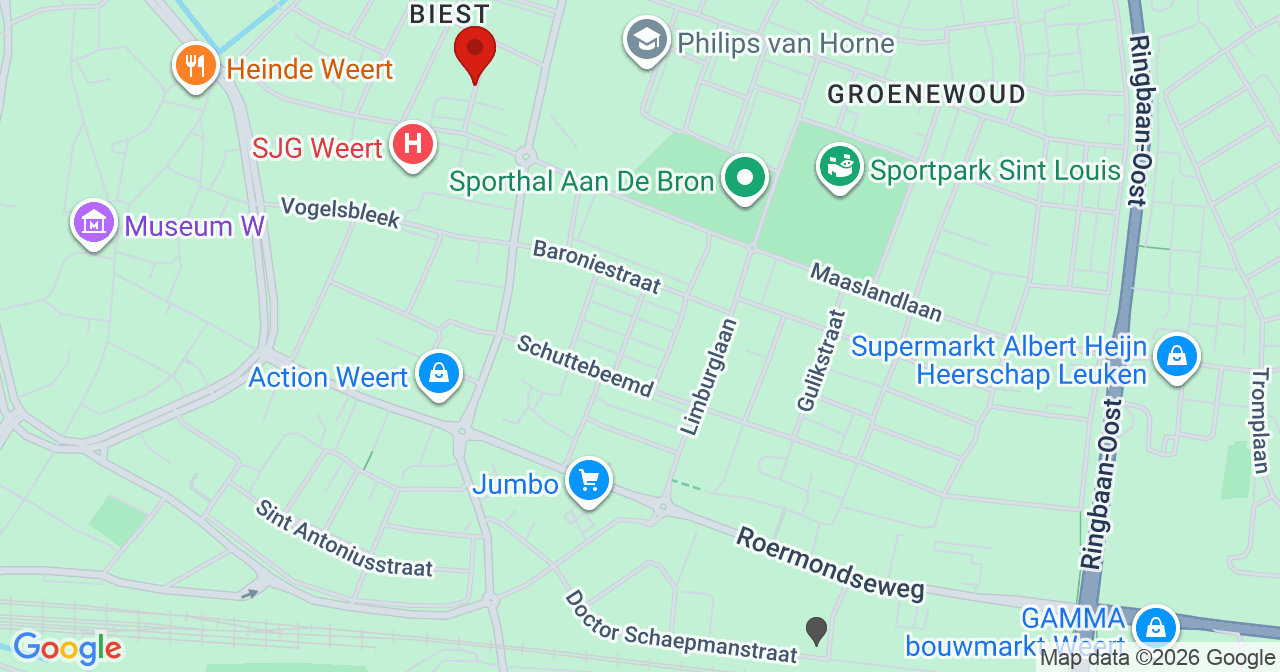 Kaart van het incident in Weert met de aanrijroutes van de gealarmeerde eenheden