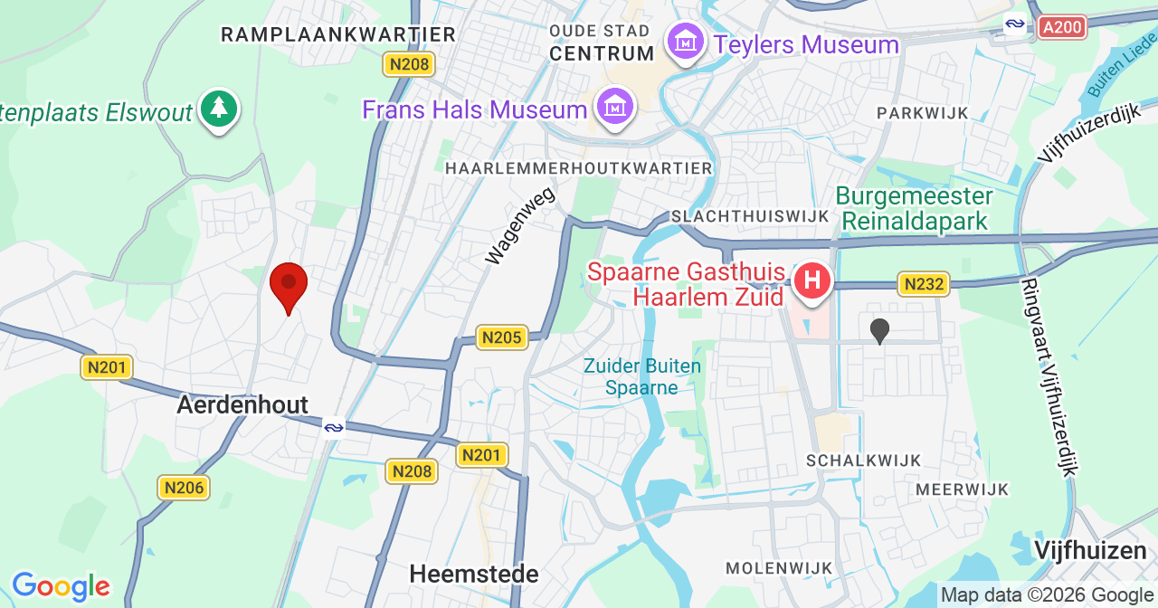 Kaart van het incident in Aerdenhout met de aanrijroutes van de gealarmeerde eenheden