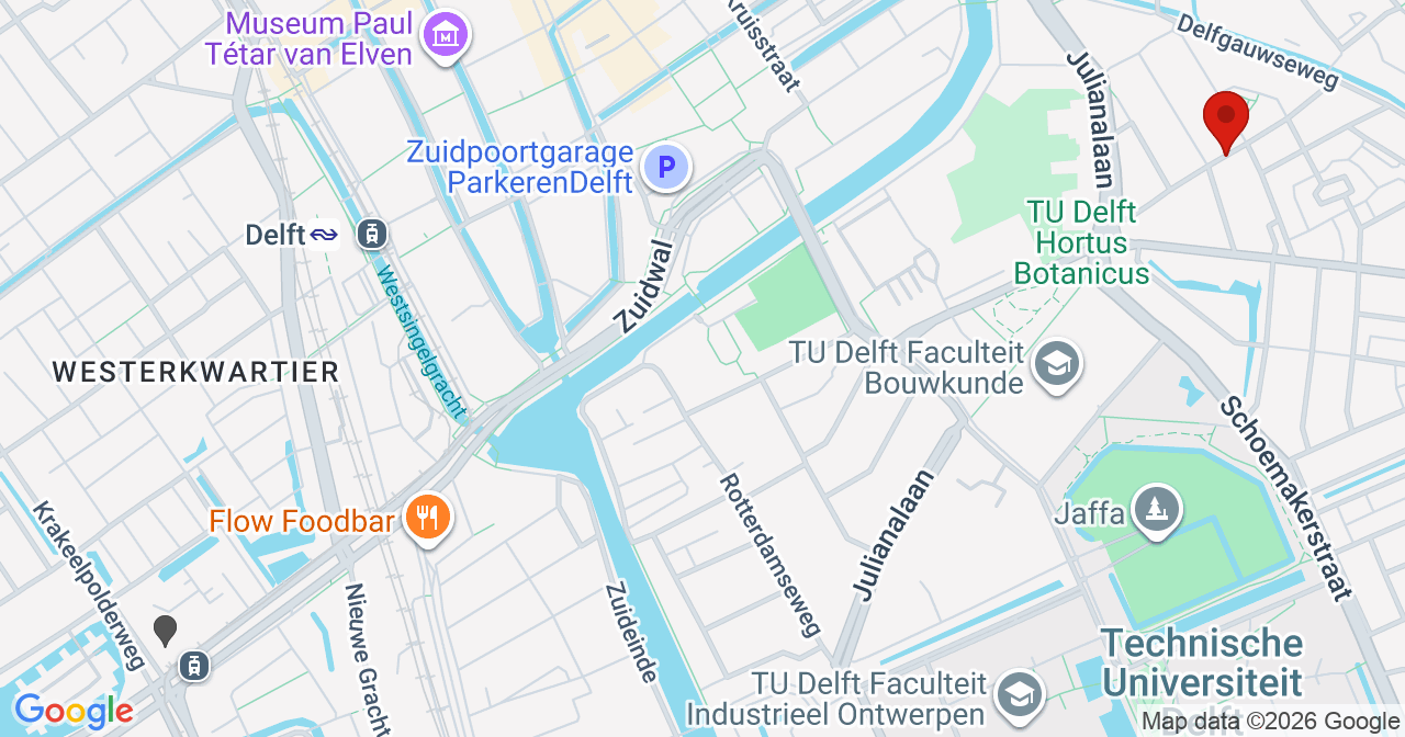 Kaart van het incident in Delft met de aanrijroutes van de gealarmeerde eenheden