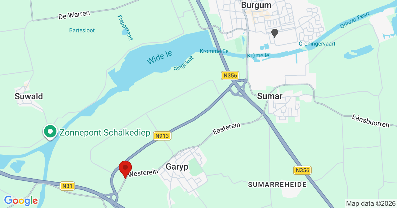 Kaart van het incident in Garyp met de aanrijroutes van de gealarmeerde eenheden