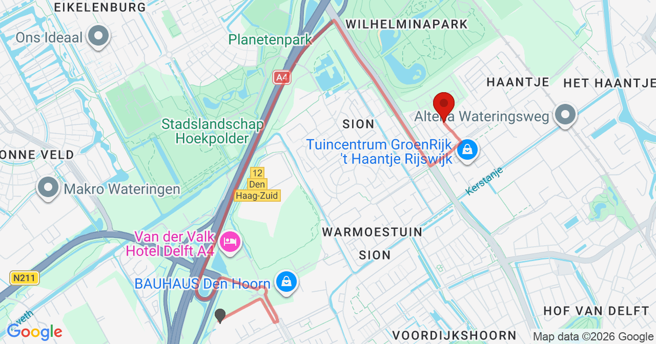 Kaart van het incident in Rijswijk met de aanrijroutes van de gealarmeerde eenheden