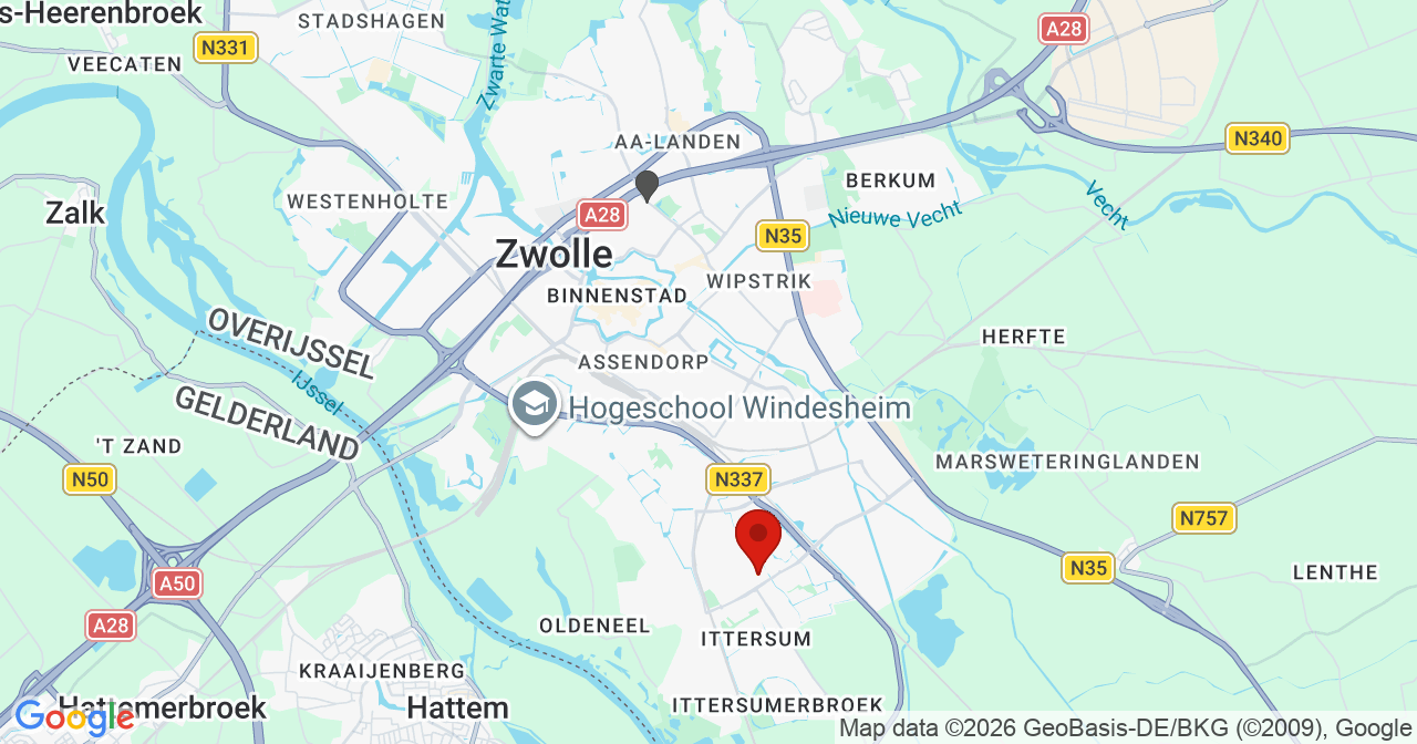 Kaart van het incident in Zwolle met de aanrijroutes van de gealarmeerde eenheden