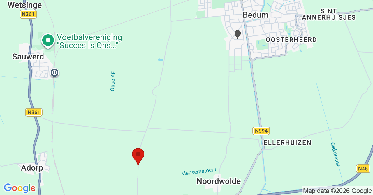 Kaart van het incident in Noordwolde met de aanrijroutes van de gealarmeerde eenheden