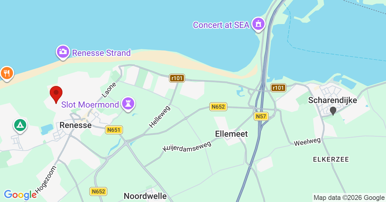 Kaart van het incident in Renesse met de aanrijroutes van de gealarmeerde eenheden