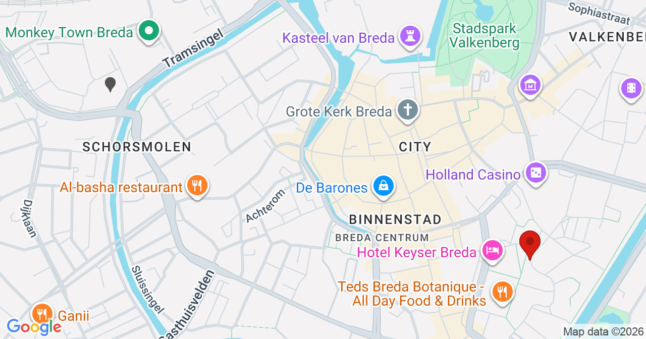 Kaart van het incident in Breda met de aanrijroutes van de gealarmeerde eenheden