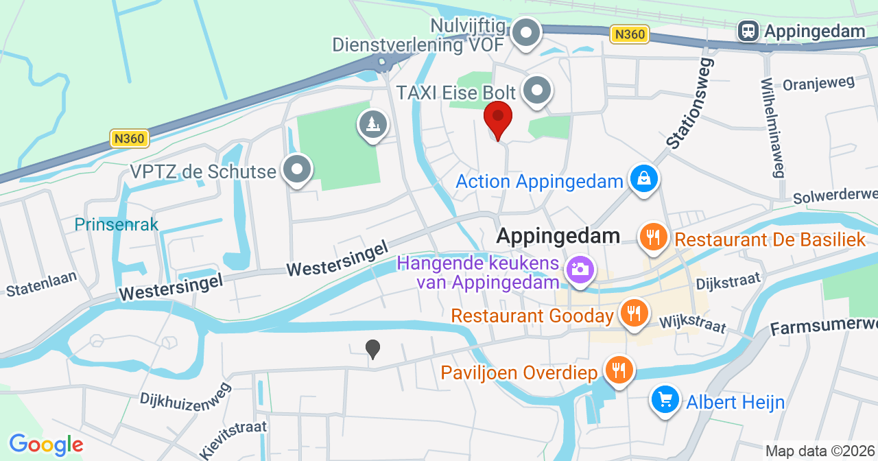 Kaart van het incident in Appingedam met de aanrijroutes van de gealarmeerde eenheden