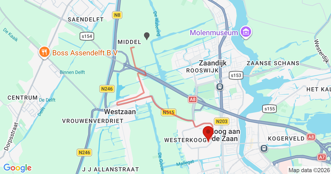 Kaart van het incident in Koog aan de Zaan met de aanrijroutes van de gealarmeerde eenheden