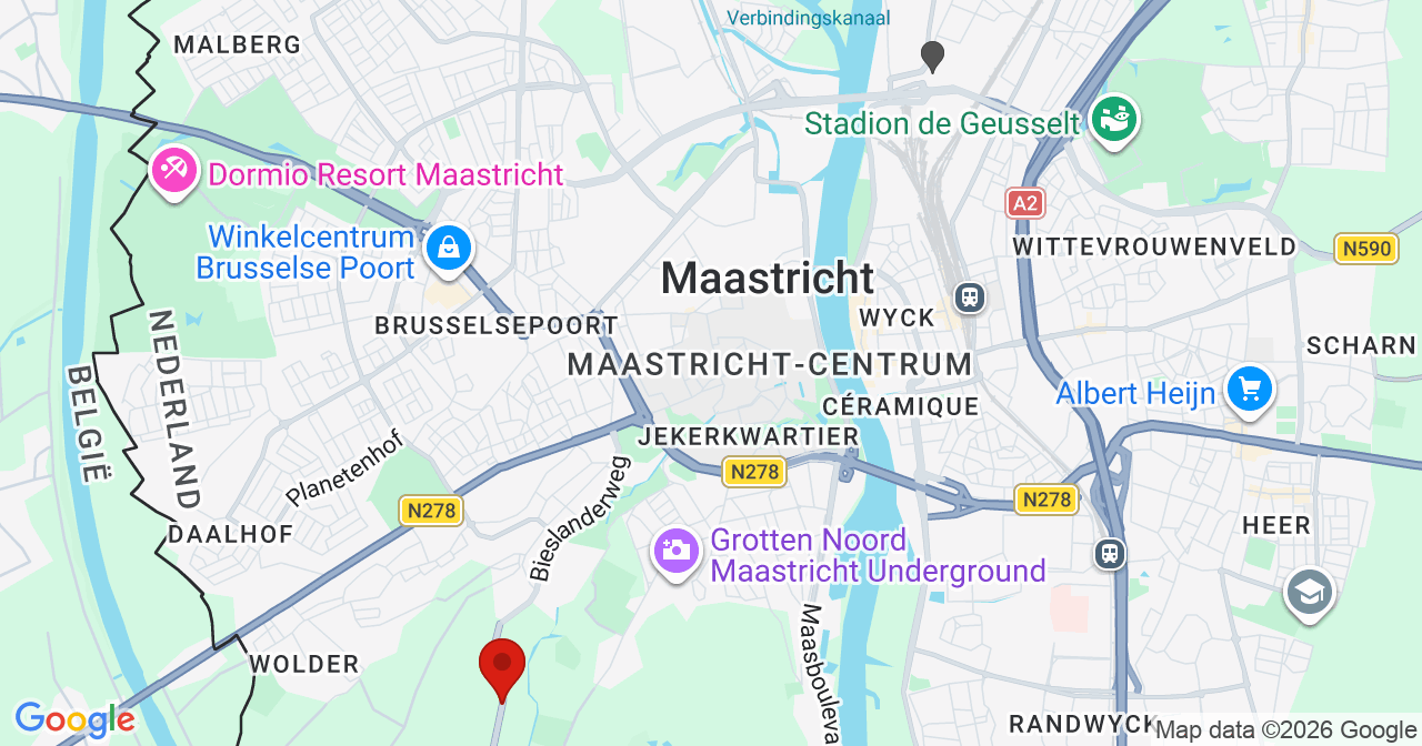 Kaart van het incident in Maastricht met de aanrijroutes van de gealarmeerde eenheden