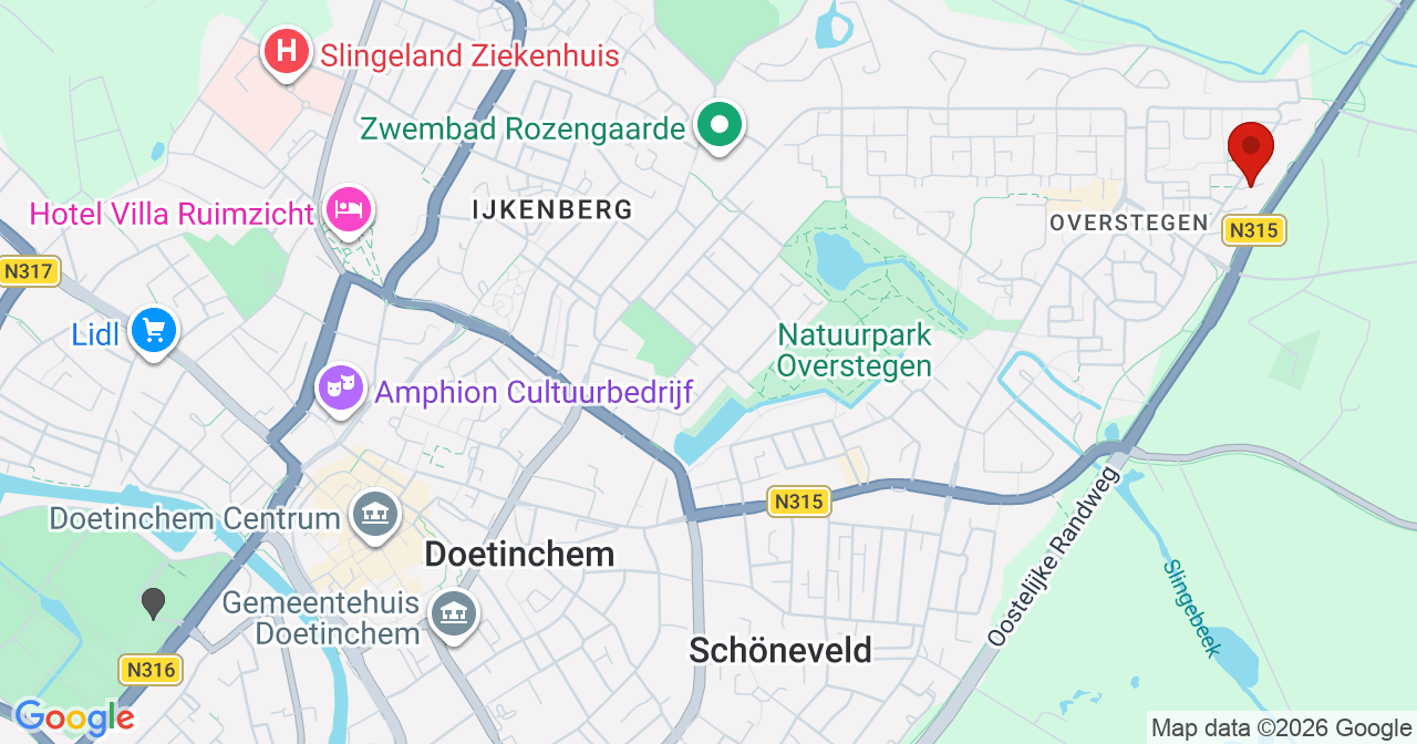 Kaart van het incident in Doetinchem met de aanrijroutes van de gealarmeerde eenheden