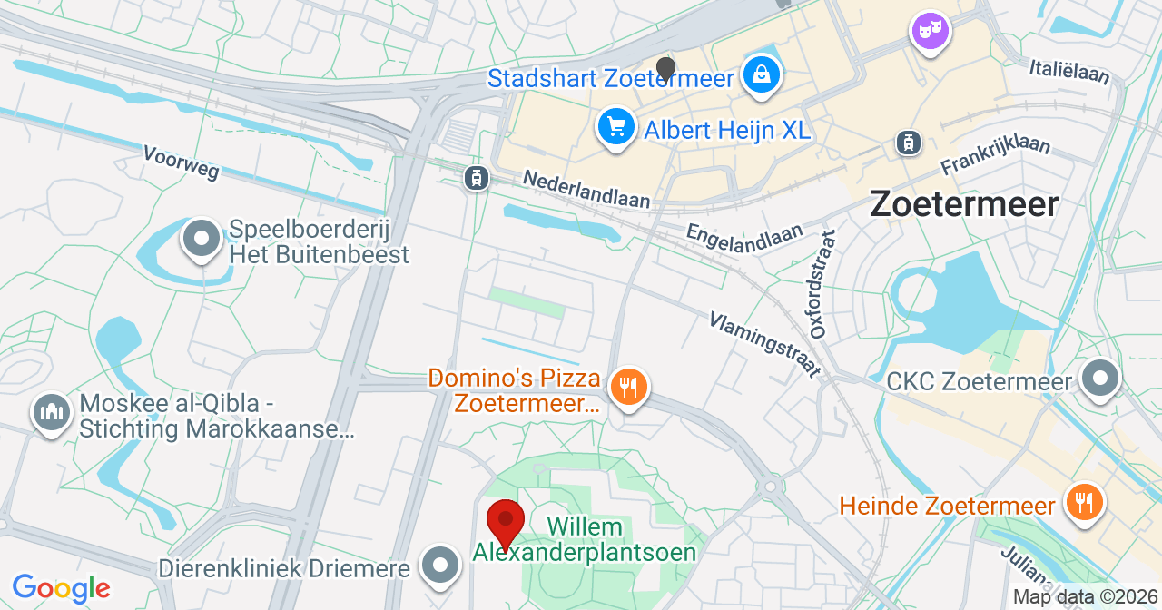 Kaart van het incident in Zoetermeer met de aanrijroutes van de gealarmeerde eenheden