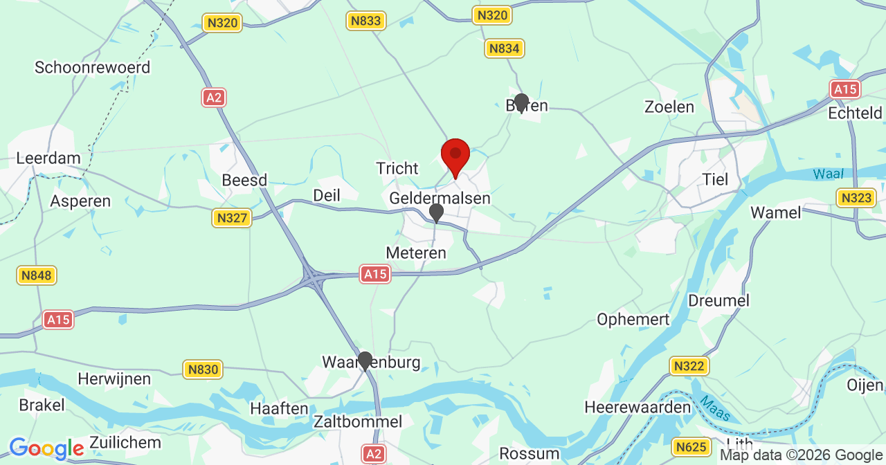 Kaart van het incident in Geldermalsen met de aanrijroutes van de gealarmeerde eenheden