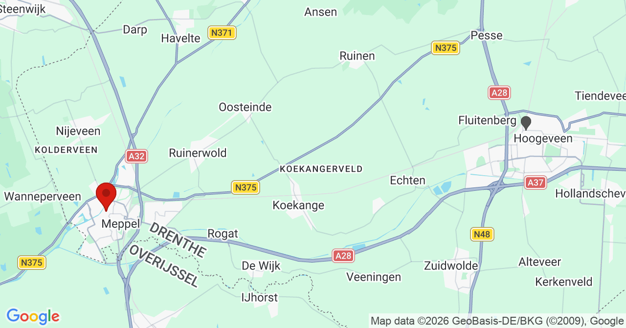 Kaart van het incident in Meppel met de aanrijroutes van de gealarmeerde eenheden