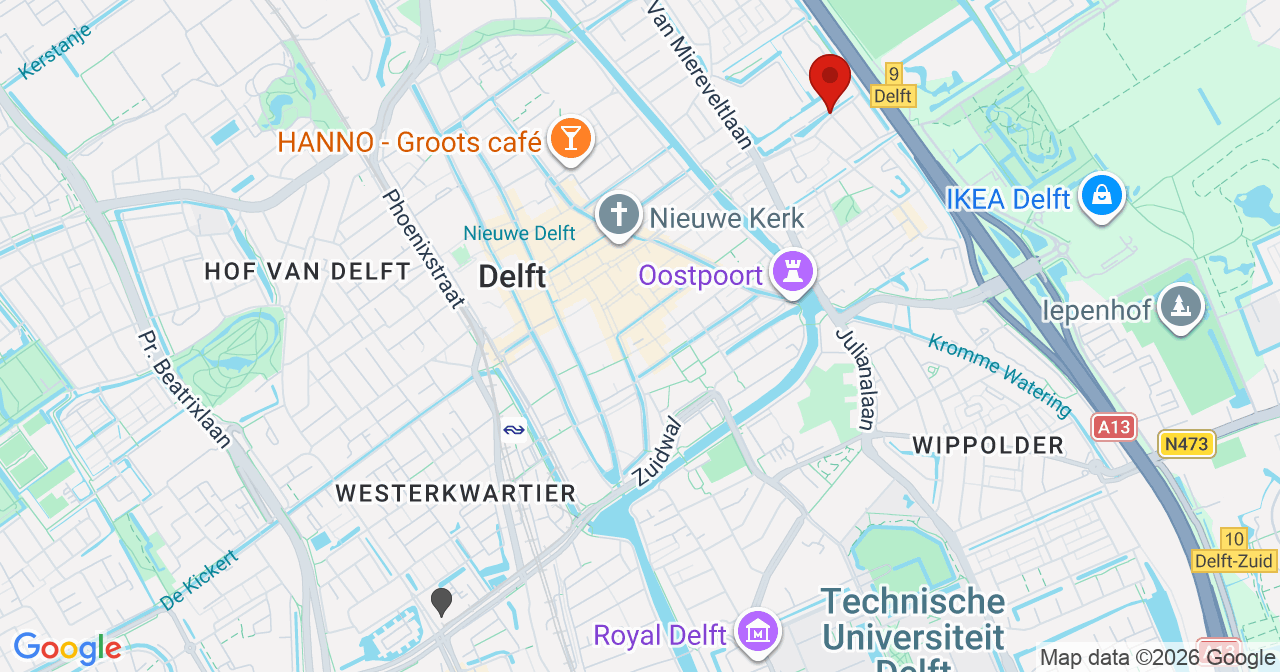 Kaart van het incident in Delft met de aanrijroutes van de gealarmeerde eenheden