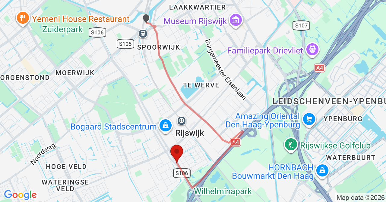 Kaart van het incident in Rijswijk met de aanrijroutes van de gealarmeerde eenheden