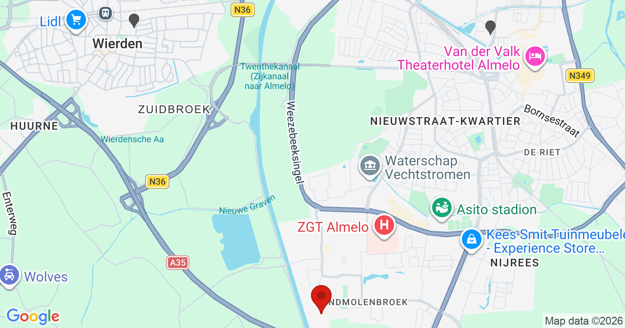 Kaart van het incident in Almelo met de aanrijroutes van de gealarmeerde eenheden