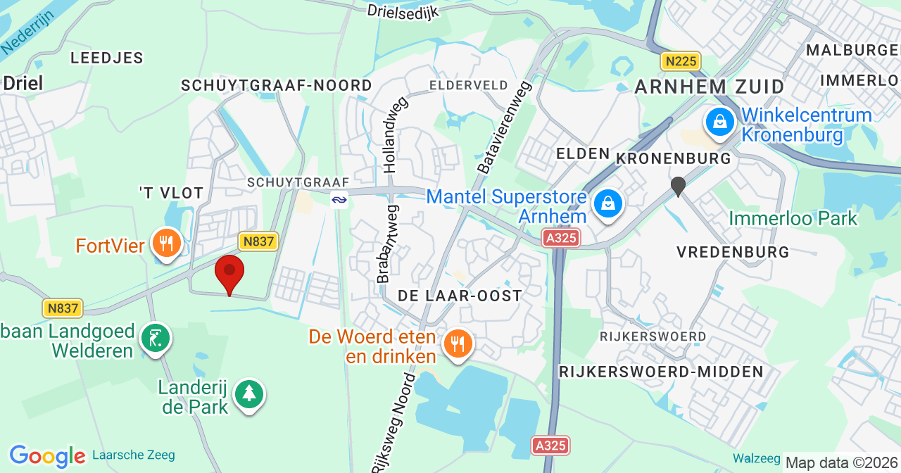 Kaart van het incident in Arnhem met de aanrijroutes van de gealarmeerde eenheden