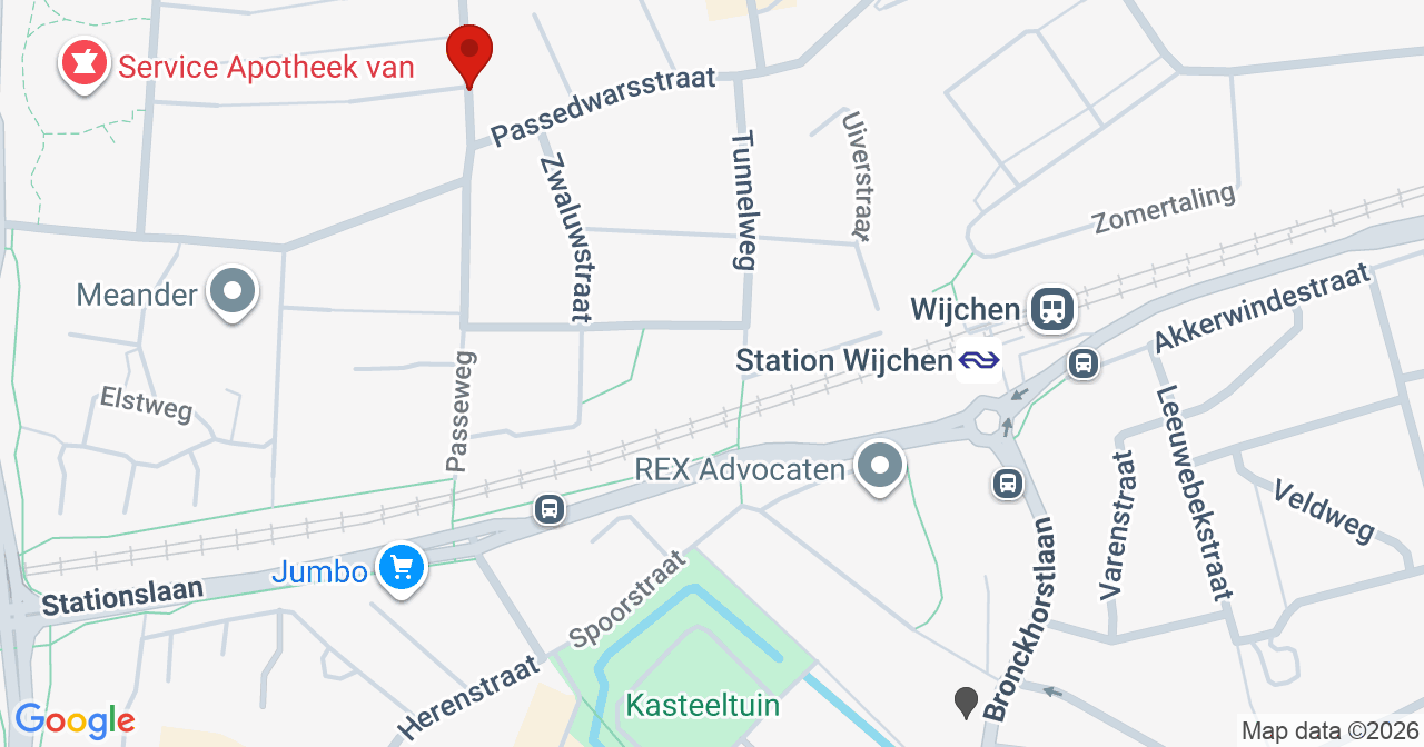 Kaart van het incident in Wijchen met de aanrijroutes van de gealarmeerde eenheden