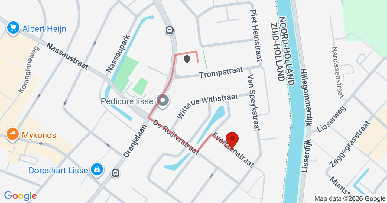 Kaart van het incident in Lisse met de aanrijroutes van de gealarmeerde eenheden
