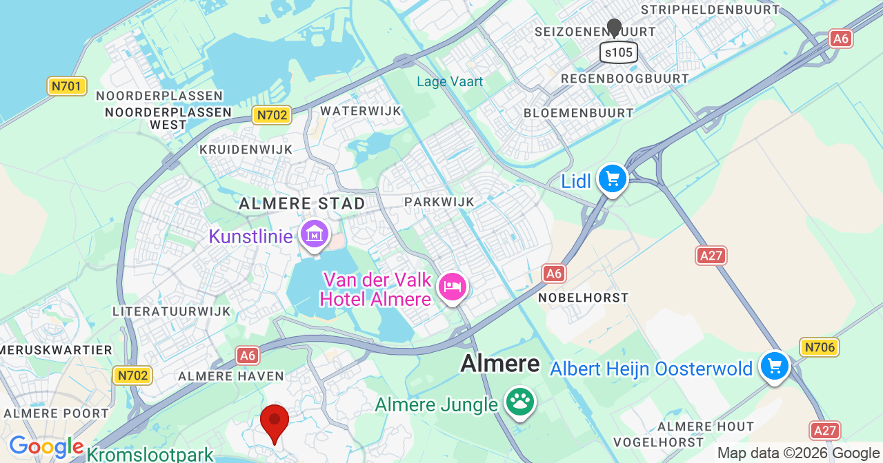 Kaart van het incident in Almere met de aanrijroutes van de gealarmeerde eenheden