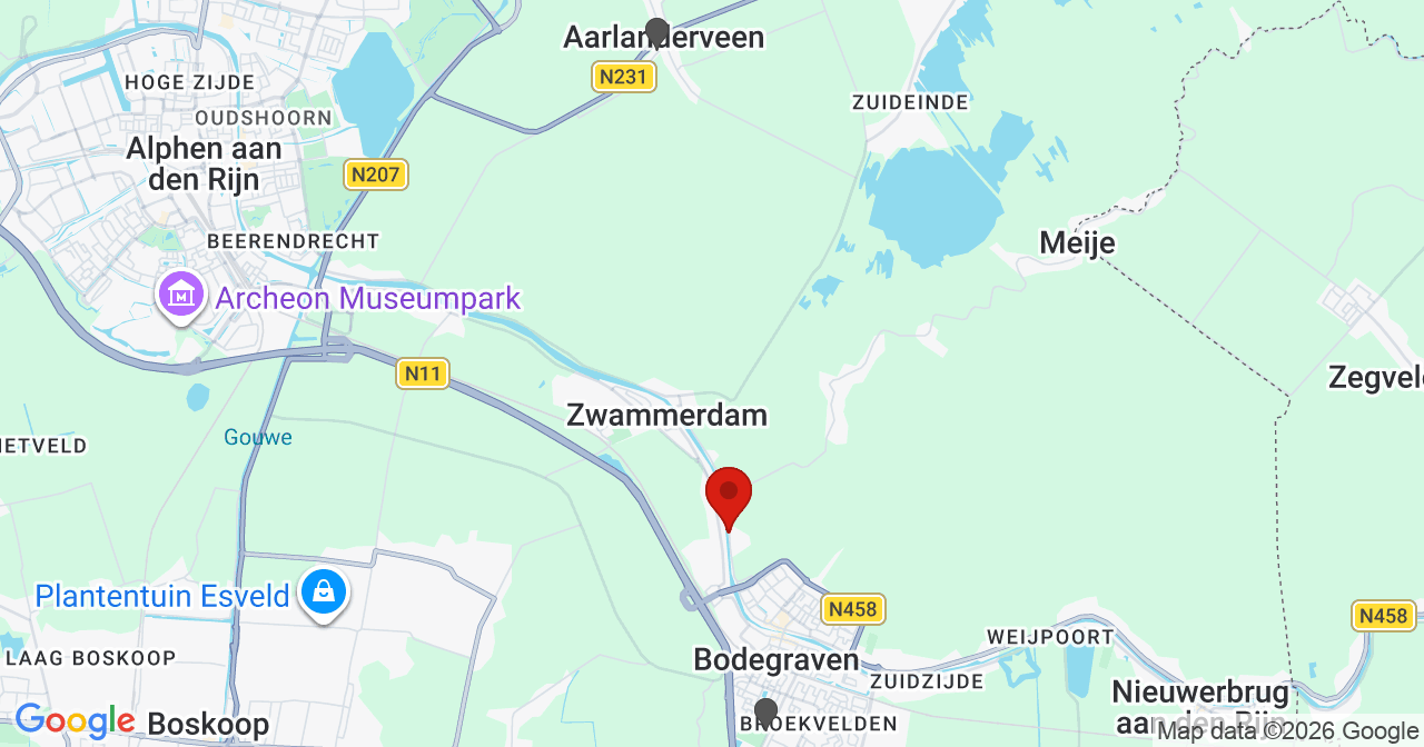 Kaart van het incident in Bodegraven met de aanrijroutes van de gealarmeerde eenheden