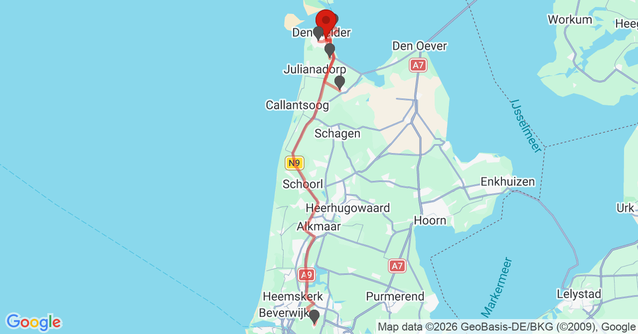 Kaart van het incident in Den Helder met de aanrijroutes van de gealarmeerde eenheden